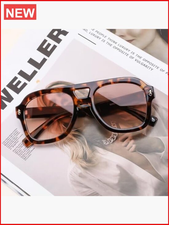 Retro Thick Aviator Sunglasses, Vintage Classic Square Pilot Shades, UV